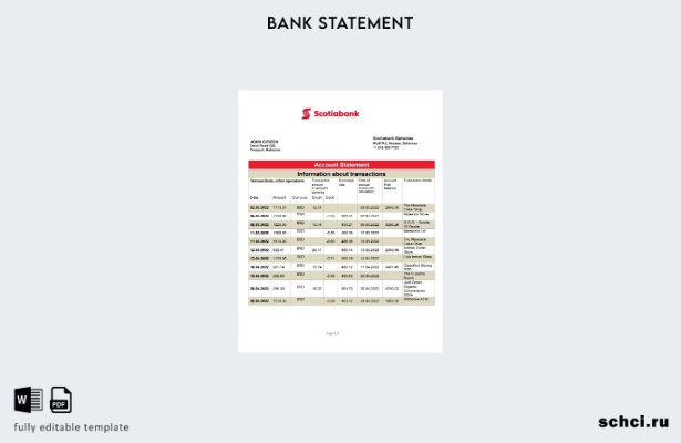 цифровая загрузка шаблона слова банковской выписки Багамских островов Scotiabank